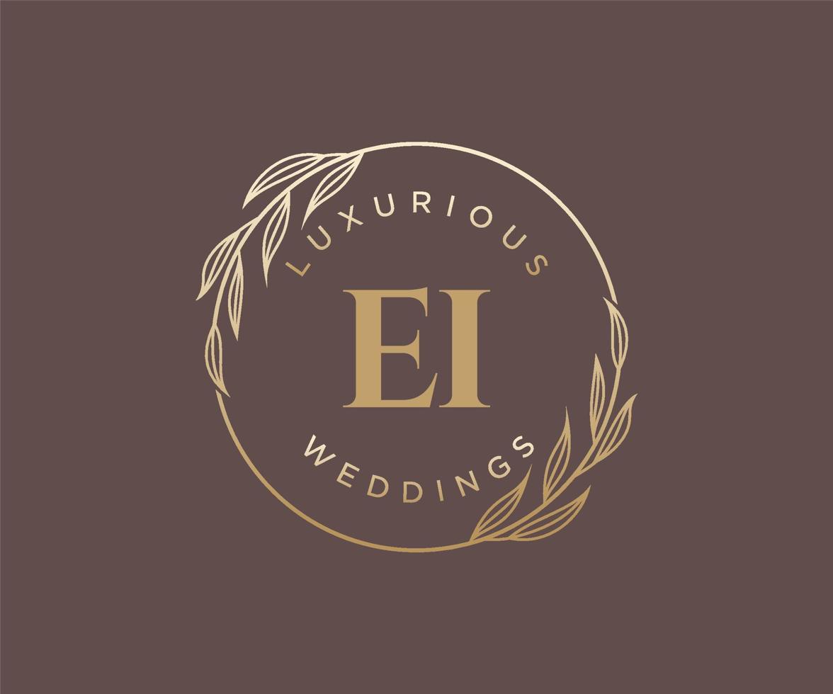 EI Initials letter Wedding monogram logos template, hand drawn modern minimalistic and floral templates for Invitation cards, Save the Date, elegant identity. vector
