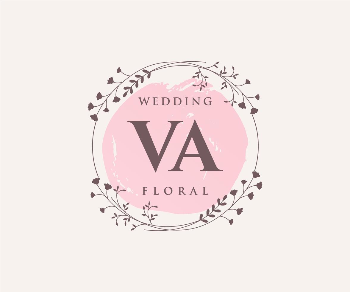 VA Initials letter Wedding monogram logos template, hand drawn modern minimalistic and floral templates for Invitation cards, Save the Date, elegant identity. vector