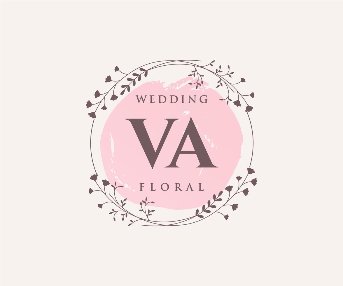 plantilla de logotipos de monograma de boda con letras iniciales va, plantillas florales y minimalistas modernas dibujadas a mano para tarjetas de invitación, guardar la fecha, identidad elegante. vector