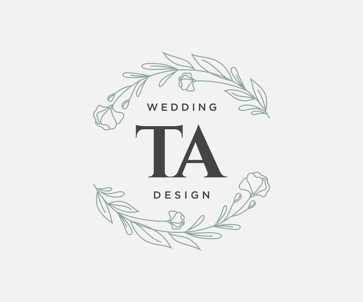 TA Initials letter Wedding monogram logos collection, hand drawn modern minimalistic and floral templates for Invitation cards, Save the Date, elegant identity for restaurant, boutique, cafe in vector