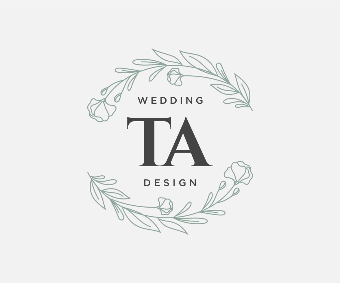 colección de logotipos de monograma de boda con letras iniciales de ta, plantillas florales y minimalistas modernas dibujadas a mano para tarjetas de invitación, guardar la fecha, identidad elegante para restaurante, boutique, café en vector