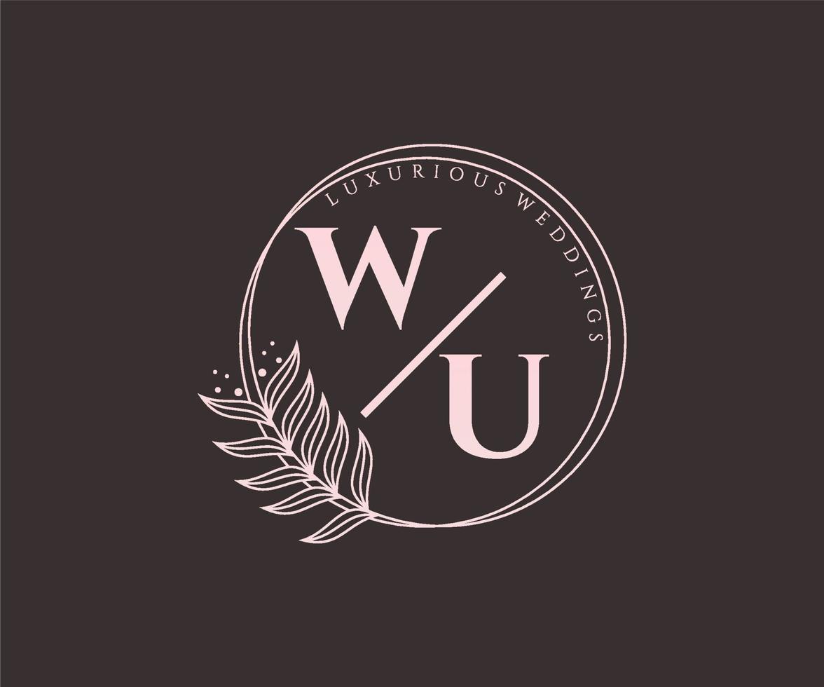 plantilla de logotipos de monograma de boda con letras iniciales wu, plantillas florales y minimalistas modernas dibujadas a mano para tarjetas de invitación, guardar la fecha, identidad elegante. vector