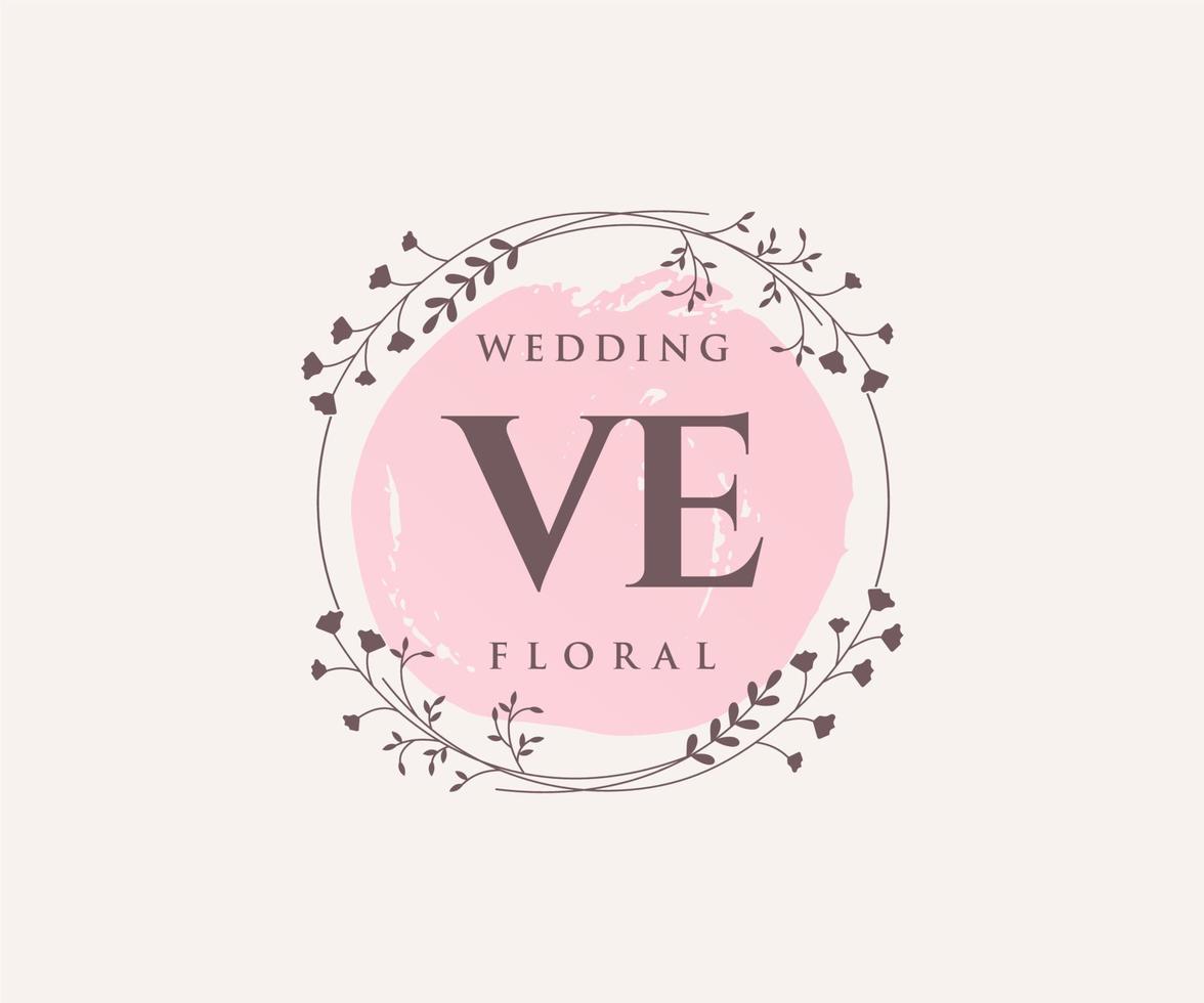 VE Initials letter Wedding monogram logos template, hand drawn modern minimalistic and floral templates for Invitation cards, Save the Date, elegant identity. vector