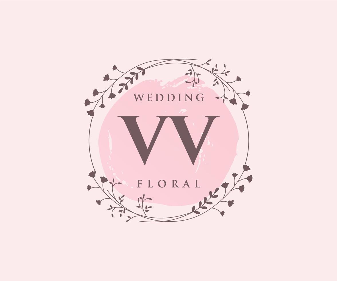 VV Initials letter Wedding monogram logos template, hand drawn modern minimalistic and floral templates for Invitation cards, Save the Date, elegant identity. vector