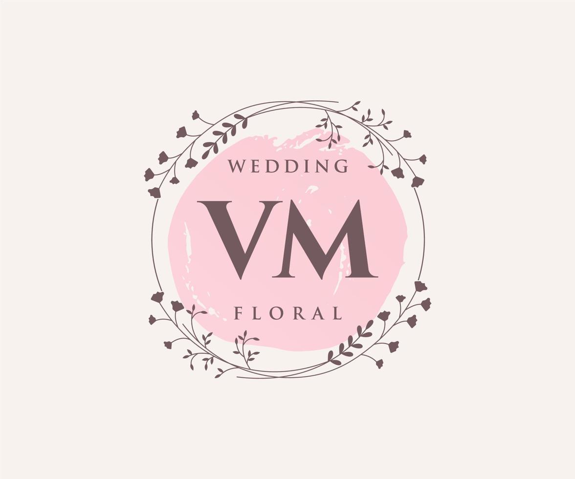 plantilla de logotipos de monograma de boda con letras iniciales vm, plantillas florales y minimalistas modernas dibujadas a mano para tarjetas de invitación, guardar la fecha, identidad elegante. vector