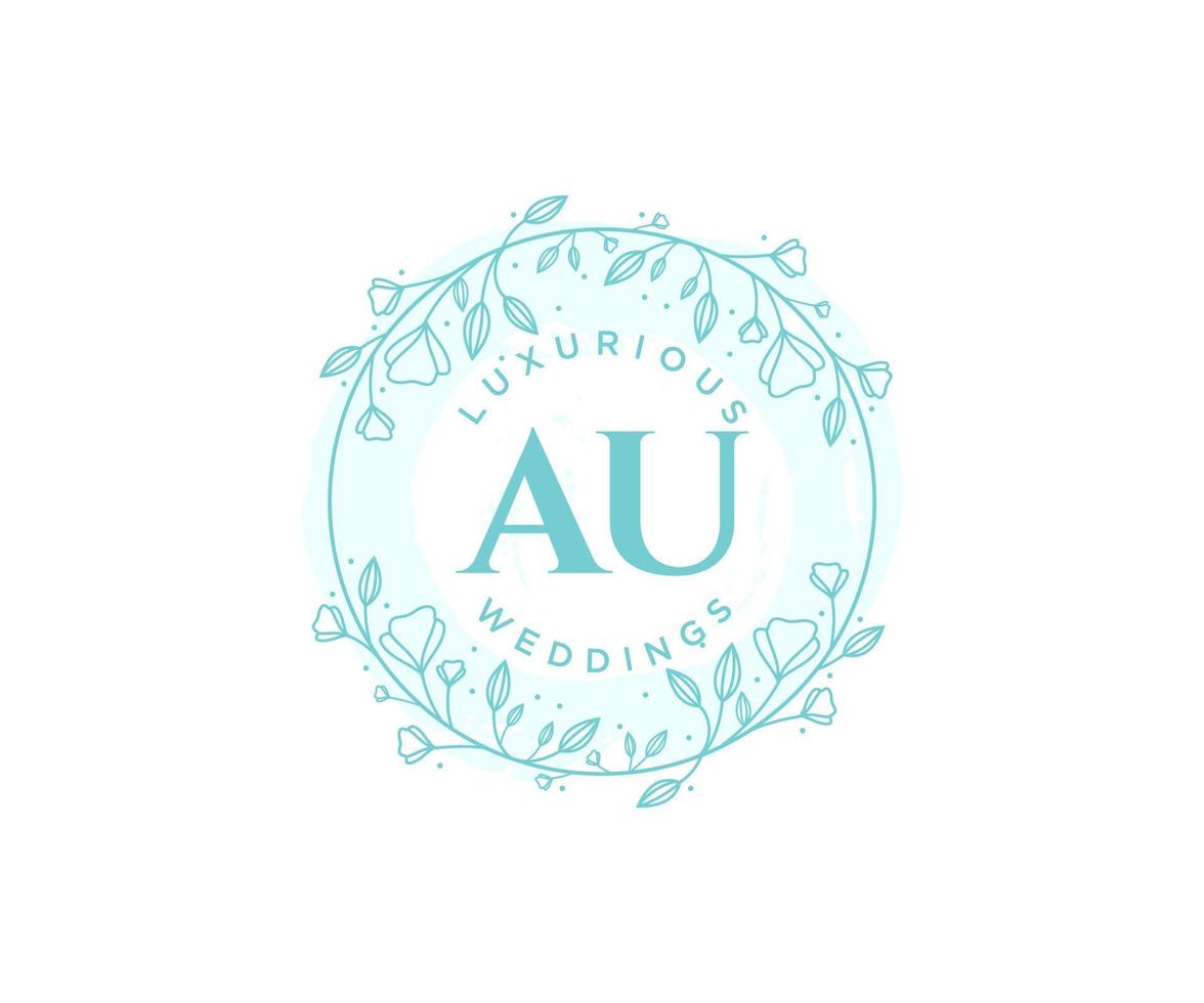 AU Initials letter Wedding monogram logos template, hand drawn modern minimalistic and floral templates for Invitation cards, Save the Date, elegant identity. vector