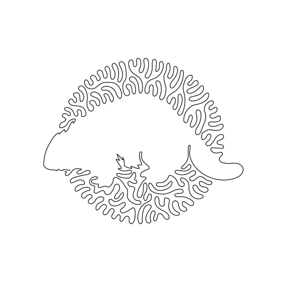 Single one curly line drawing of cute beaver abstract art in circle. Continuous line draw graphic design vector illustration of strong teeth beaver for icon, symbol, company logo, boho poster