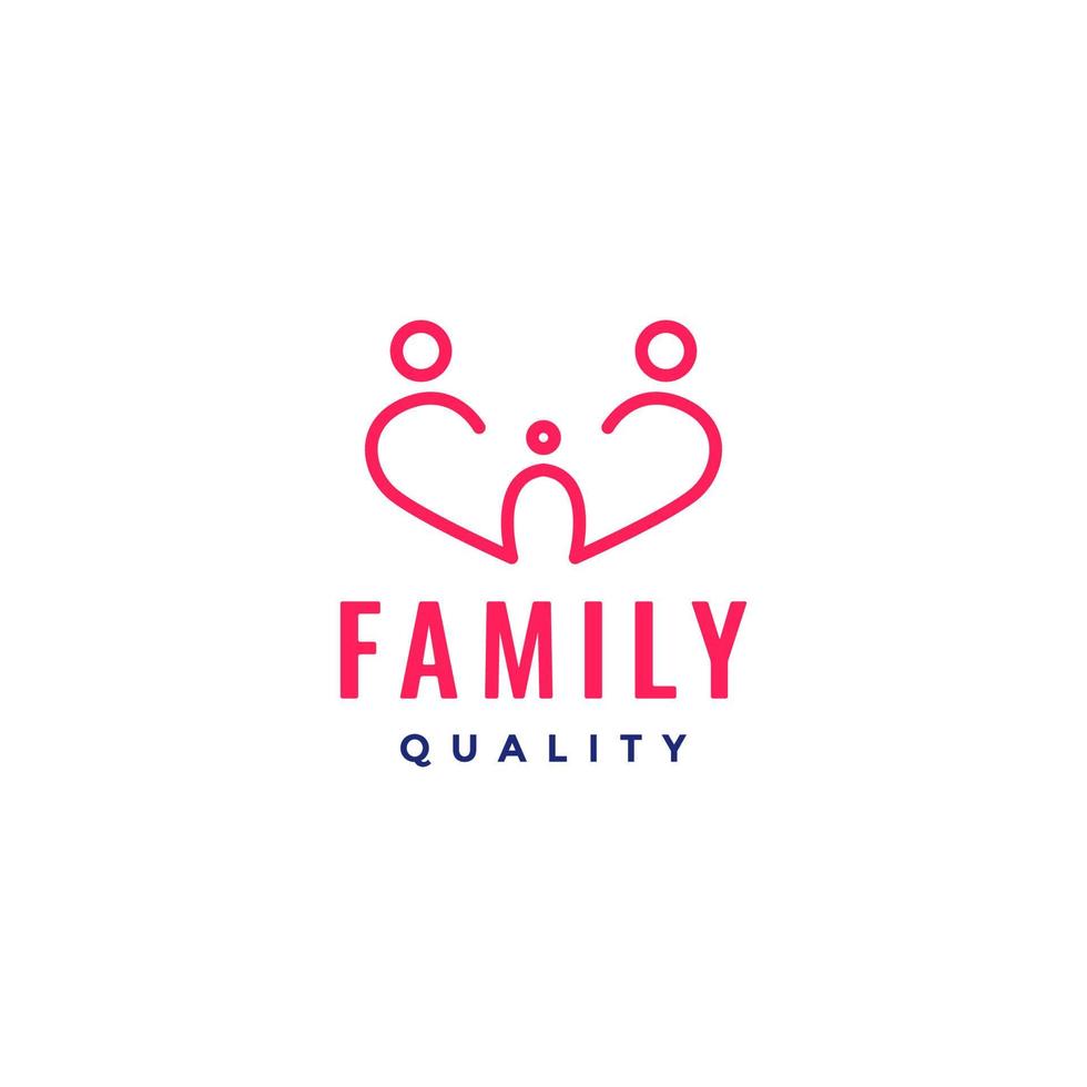 calidad familiar amor con niños felicidad línea logo diseño vector icono ilustración plantilla