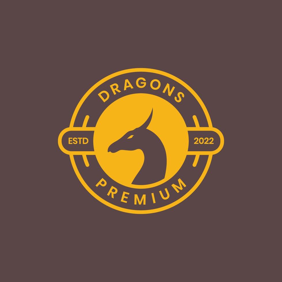 ancient head dragon legend fairytale horned modern badge sticker logo design vector icon illustration template