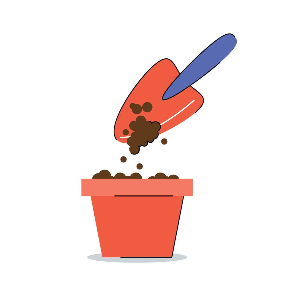 Planting flower in pot vector illustration