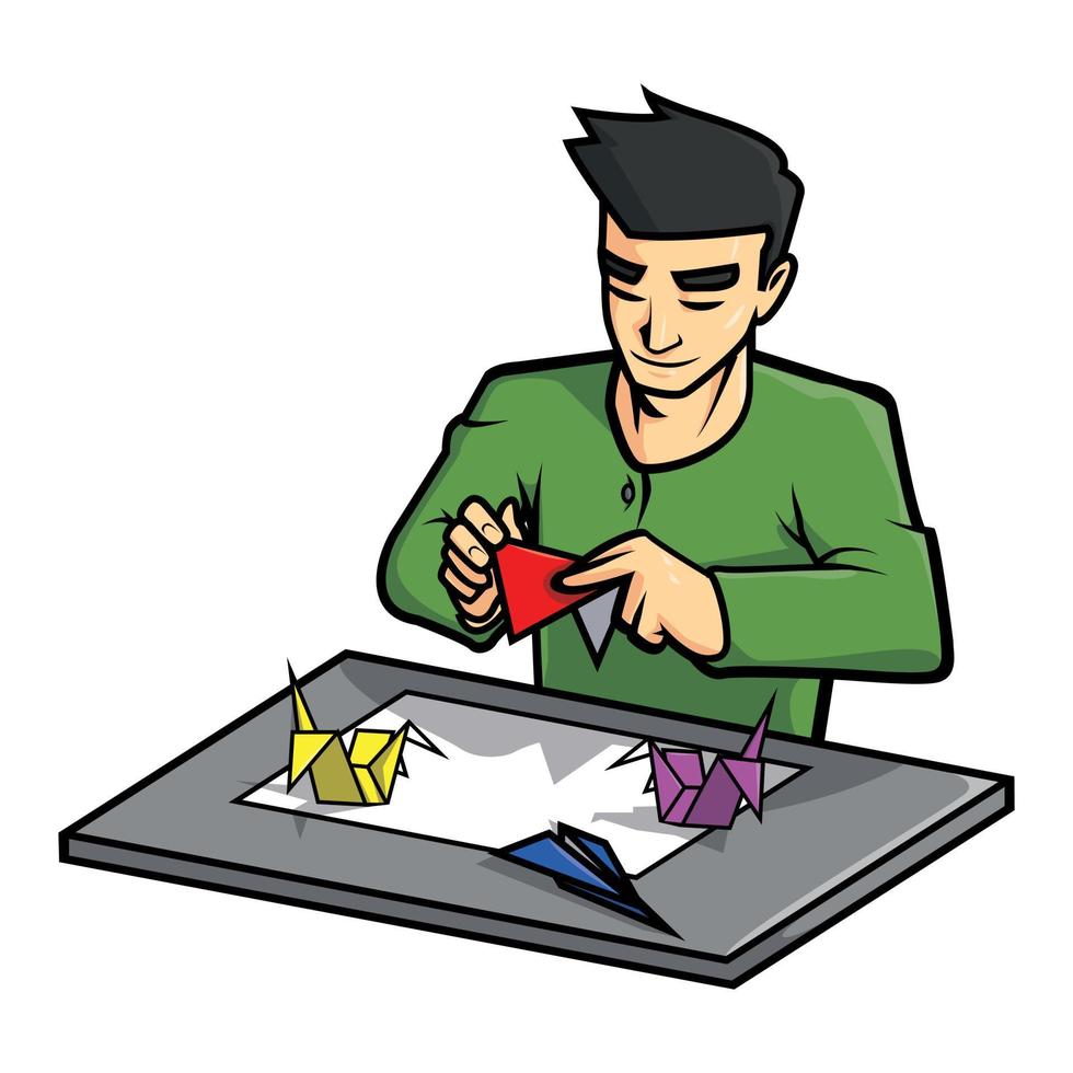 hombre jugando origami ilustración vector