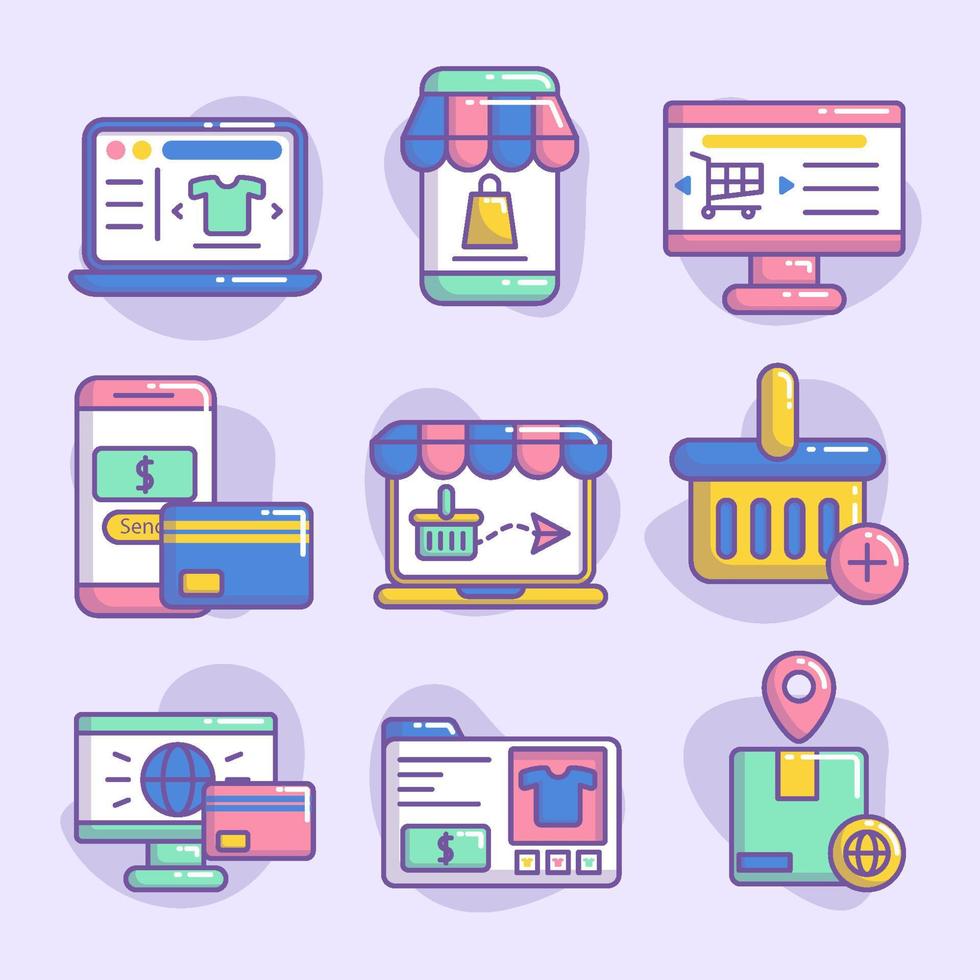 colección de conjunto de iconos de aplicaciones de comercio electrónico vector