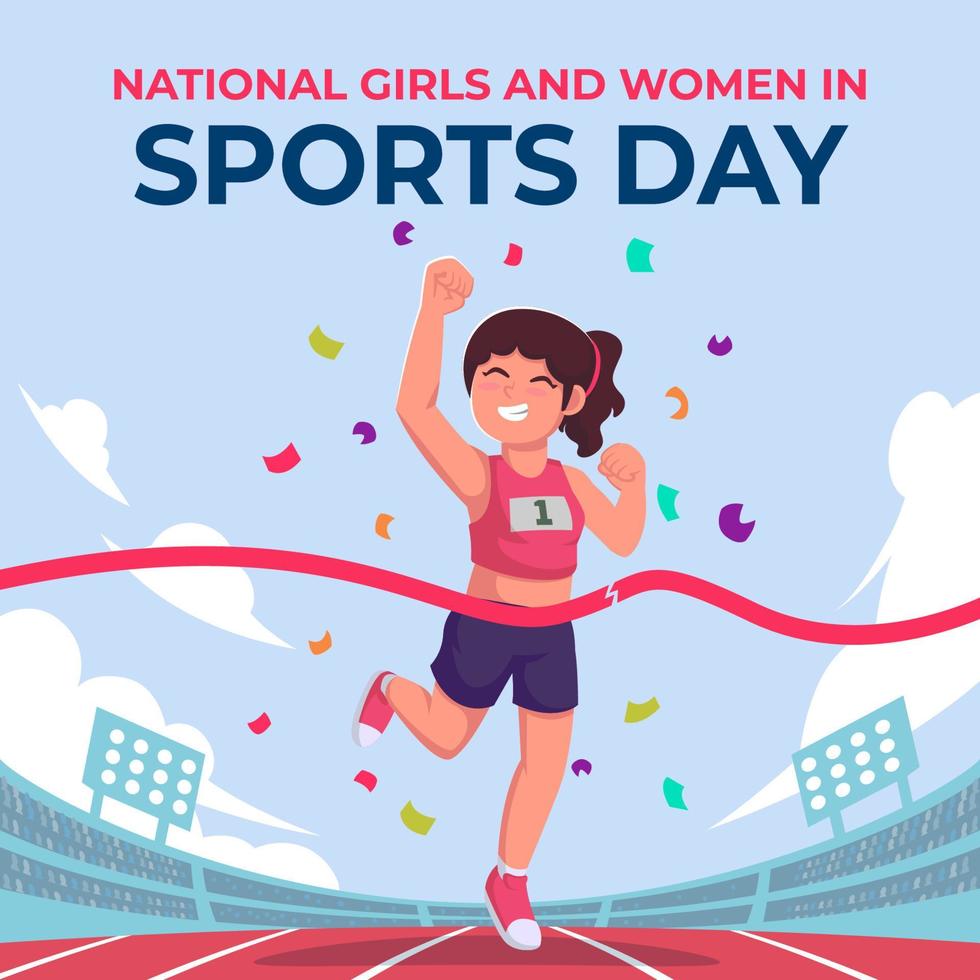 Cute Female Winning Marathon Competition For National Girls and Women in Sports vector