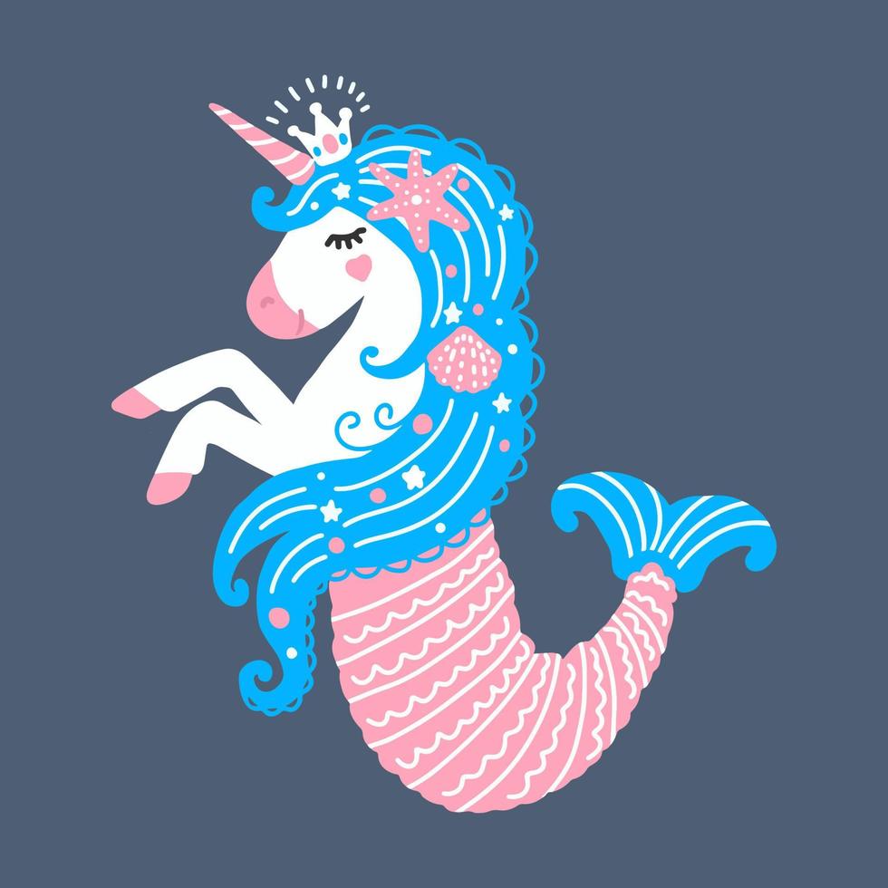 Cute magical unicorn mermaid. vector