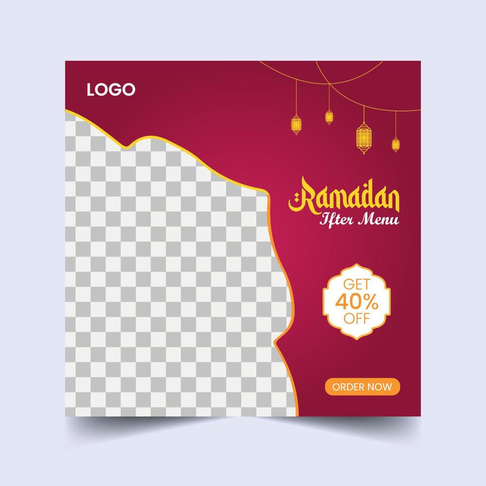 Ramadan Buffet Iftar Social Media Post Banner. Ramadan Theme Food Delivery Square Banner with Lantern. vector