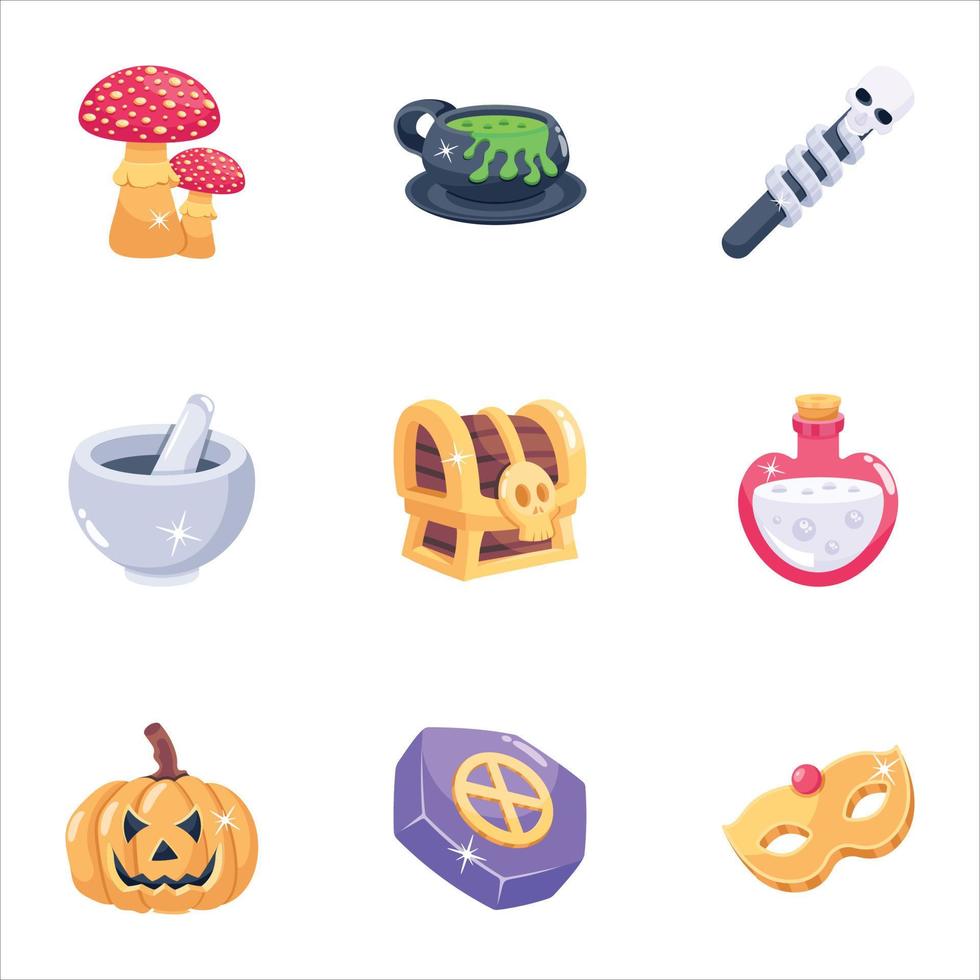 Pack of Halloween and Magic 2D Icons vector