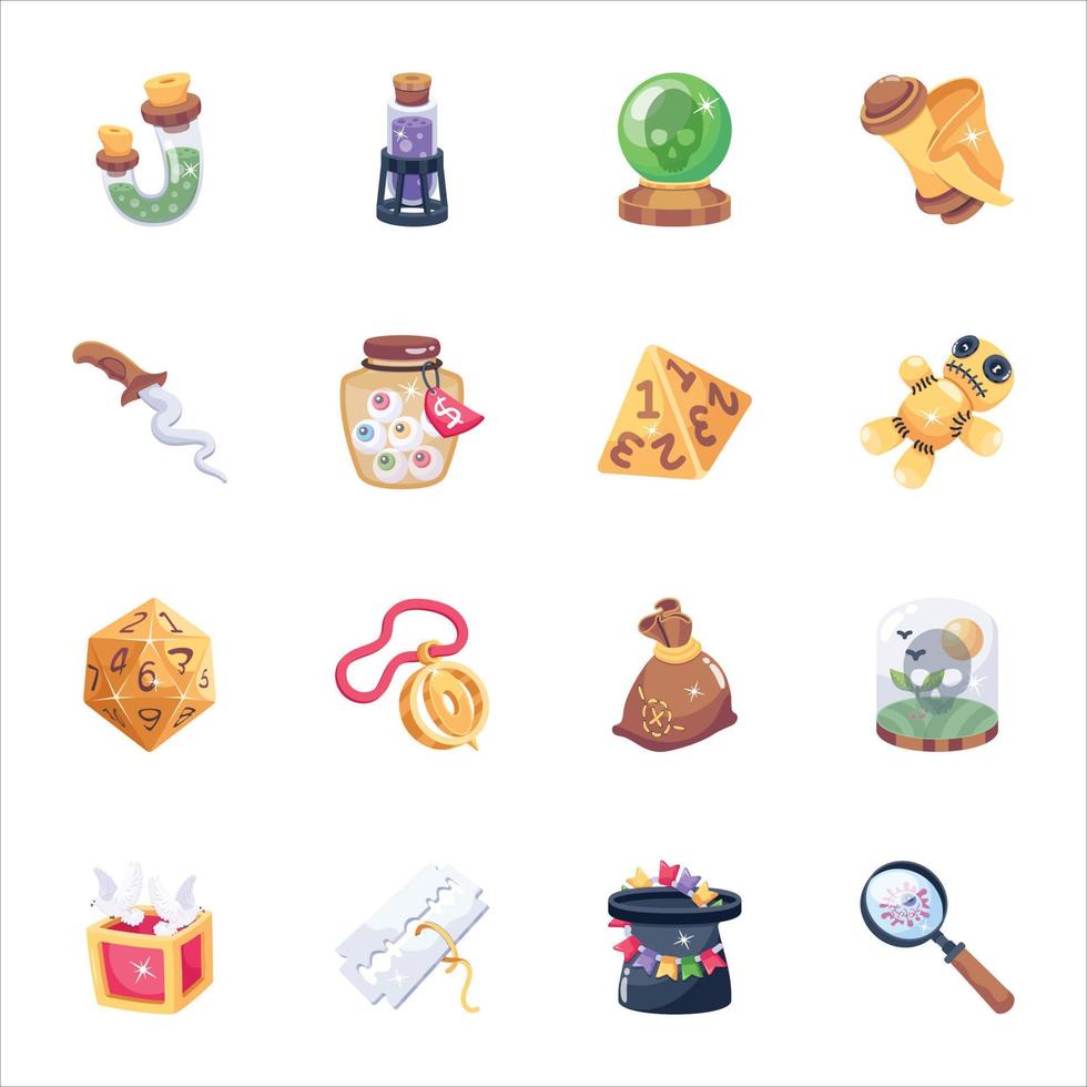 Collection of Magic Tools 2D Icons vector