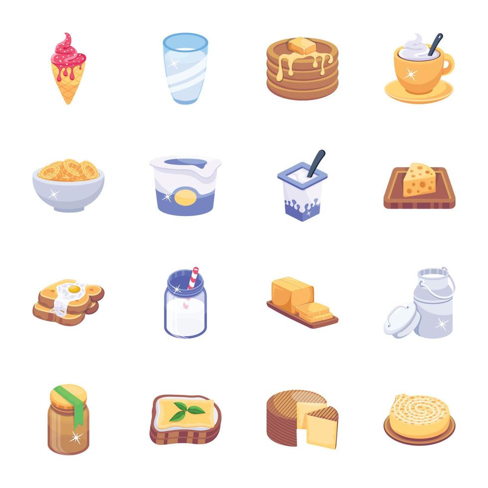 Trendy 2D Icons of Dairy Products vector