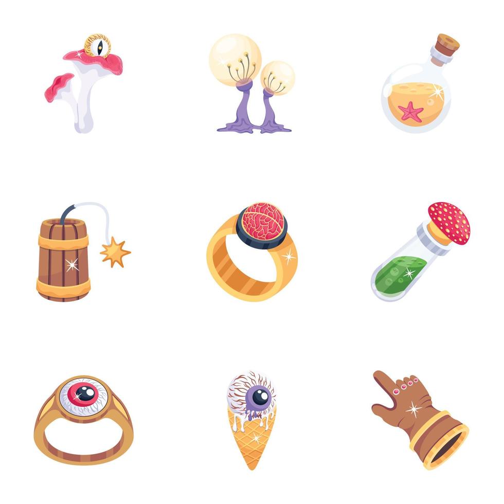 colección de iconos 2d de accesorios de fantasía vector