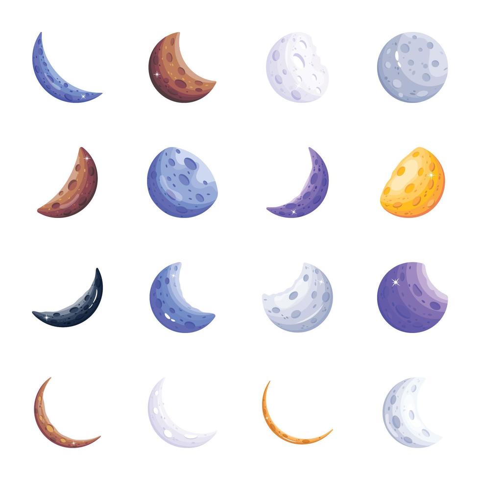 Set of Lunar Phases Flat Vectors