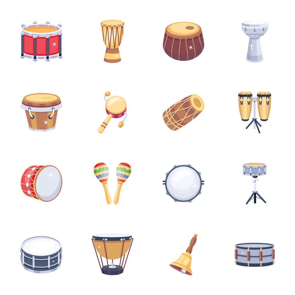 Pack of Drums Flat Icons vector