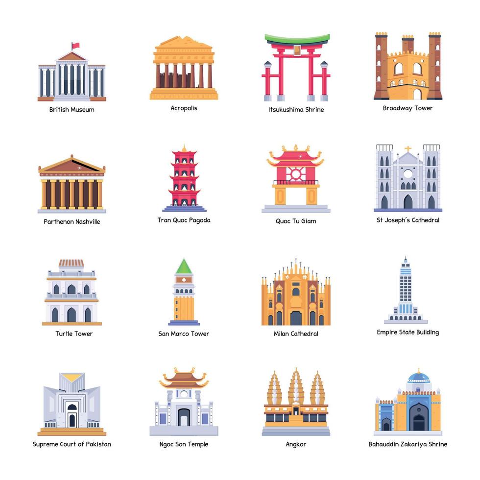 Pack of Famous Monuments Flat Vectors