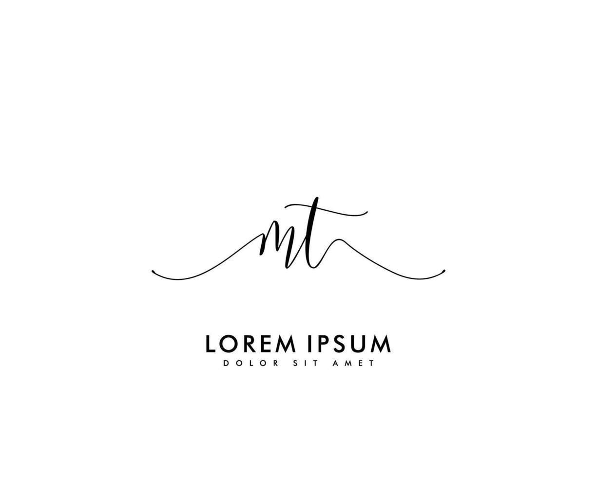 Initial MT Feminine logo beauty monogram and elegant logo design, handwriting logo of initial signature, wedding, fashion, floral and botanical with creative template vector