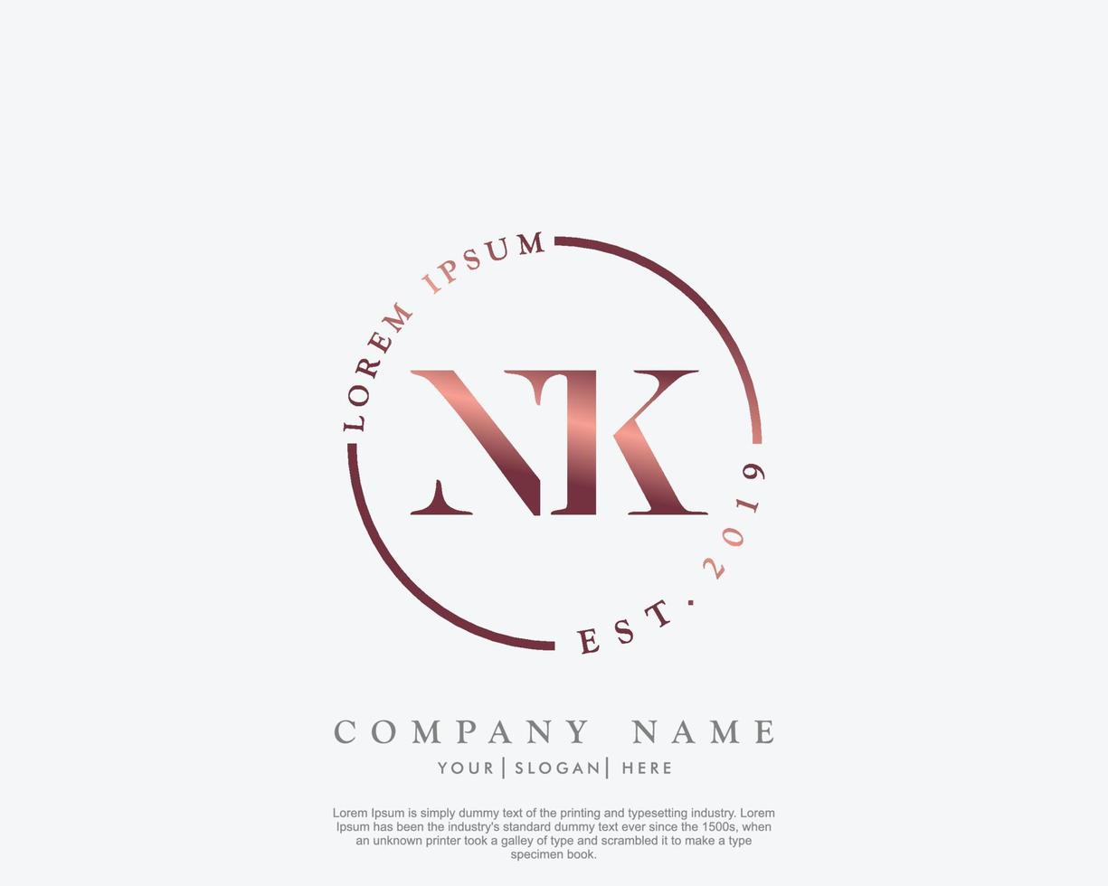 Initial letter NK Feminine logo beauty monogram and elegant logo design, handwriting logo of initial signature, wedding, fashion, floral and botanical with creative template vector