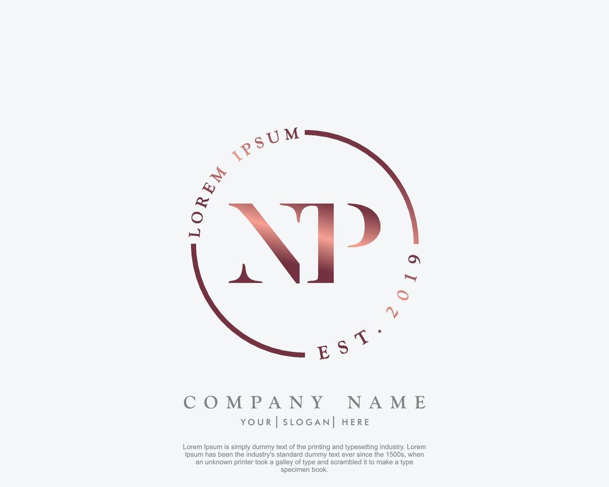 Initial letter NP Feminine logo beauty monogram and elegant logo design, handwriting logo of initial signature, wedding, fashion, floral and botanical with creative template vector