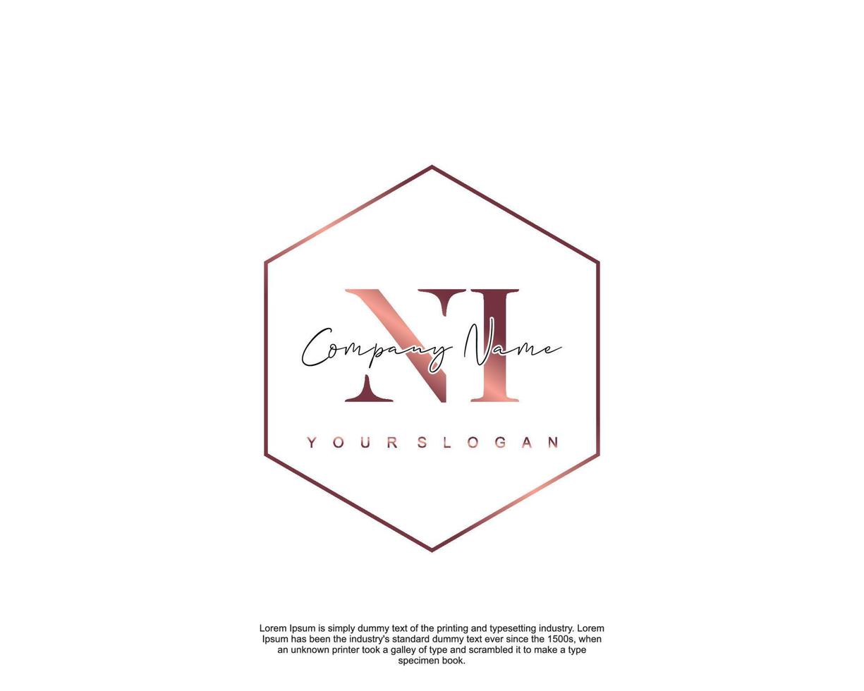 Initial letter NI Feminine logo beauty monogram and elegant logo design, handwriting logo of initial signature, wedding, fashion, floral and botanical with creative template vector
