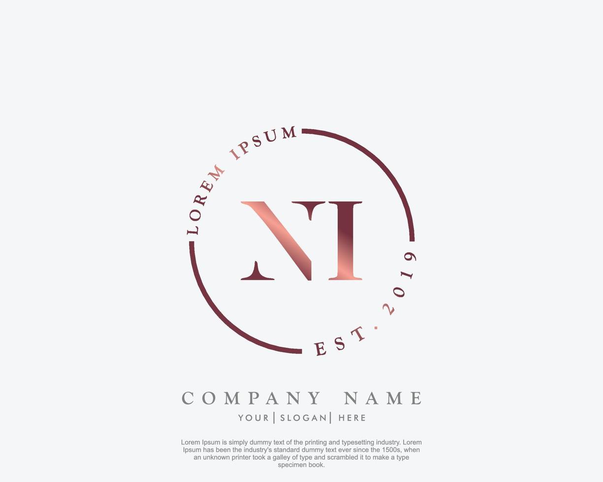 Initial letter NI Feminine logo beauty monogram and elegant logo design, handwriting logo of initial signature, wedding, fashion, floral and botanical with creative template vector