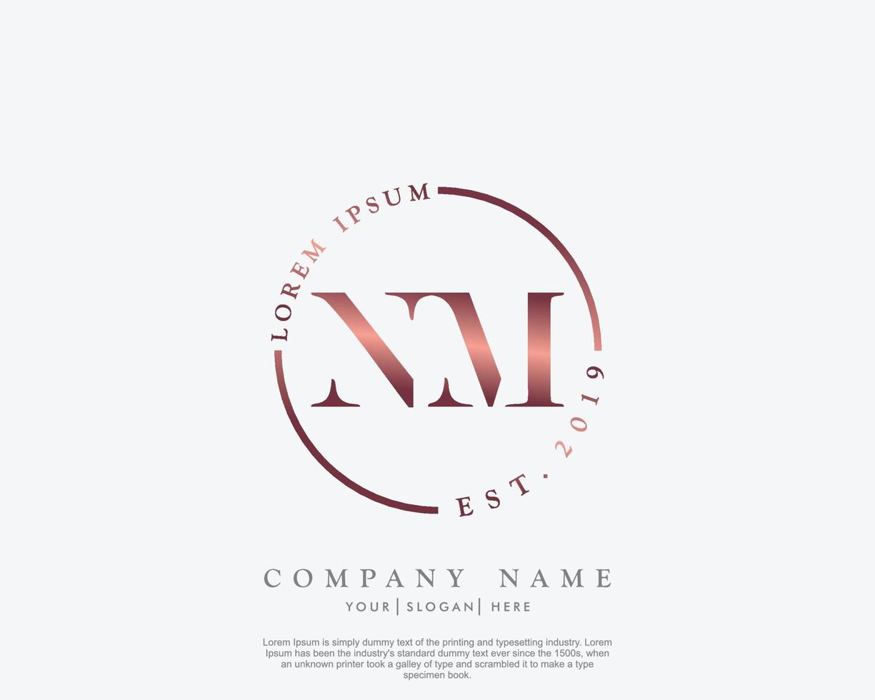 Initial letter NM Feminine logo beauty monogram and elegant logo design, handwriting logo of initial signature, wedding, fashion, floral and botanical with creative template vector