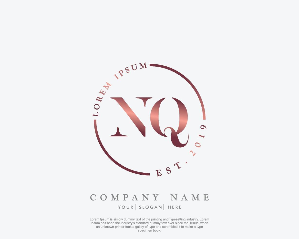 Initial letter NQ Feminine logo beauty monogram and elegant logo design, handwriting logo of initial signature, wedding, fashion, floral and botanical with creative template vector