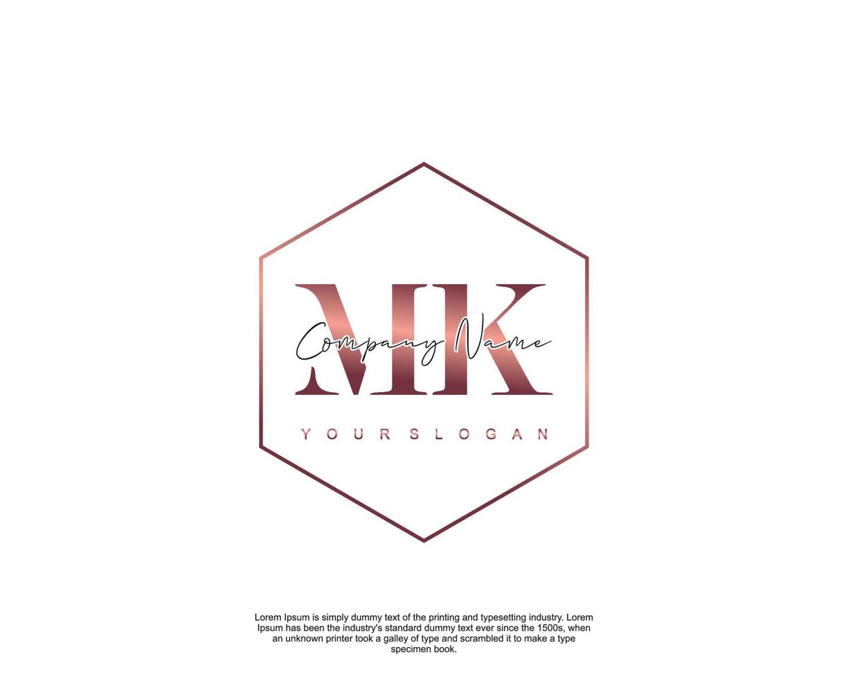 Initial MK Feminine logo beauty monogram and elegant logo design, handwriting logo of initial signature, wedding, fashion, floral and botanical with creative template vector