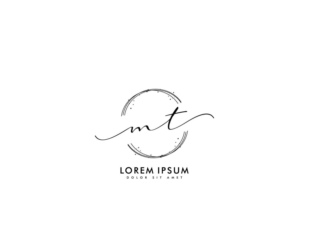 Initial MT Feminine logo beauty monogram and elegant logo design, handwriting logo of initial signature, wedding, fashion, floral and botanical with creative template vector