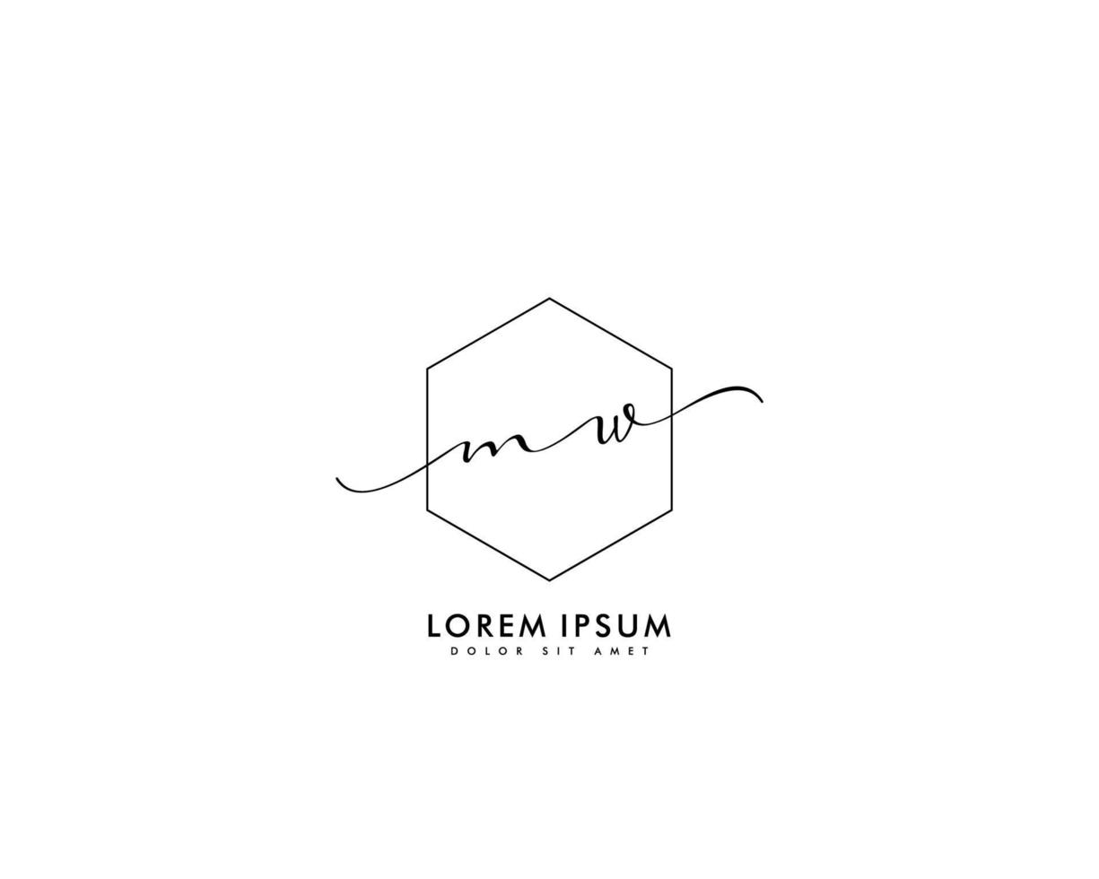 Initial MW Feminine logo beauty monogram and elegant logo design, handwriting logo of initial signature, wedding, fashion, floral and botanical with creative template vector