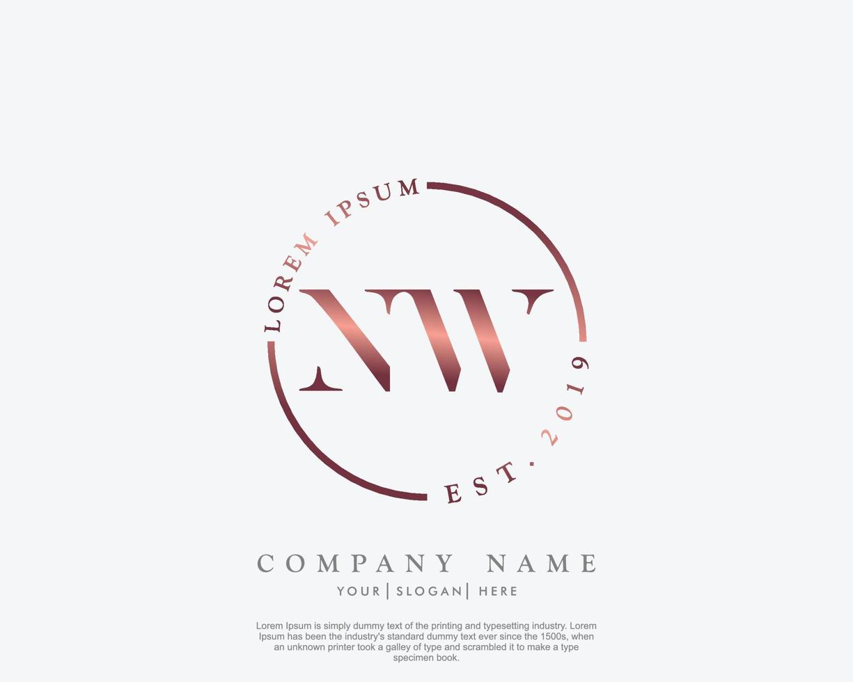 Initial letter NW Feminine logo beauty monogram and elegant logo design, handwriting logo of initial signature, wedding, fashion, floral and botanical with creative template vector