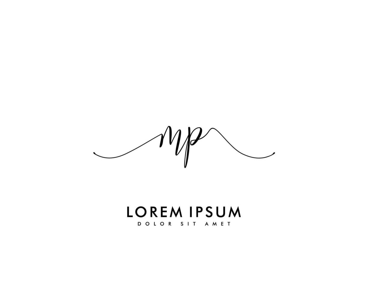Initial MP Feminine logo beauty monogram and elegant logo design, handwriting logo of initial signature, wedding, fashion, floral and botanical with creative template vector