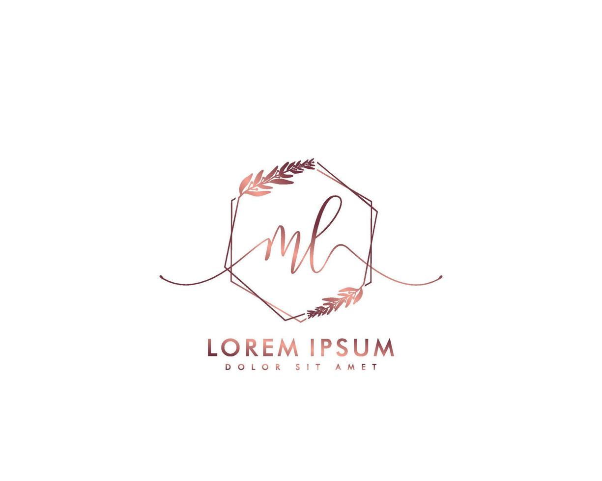 Initial ML Feminine logo beauty monogram and elegant logo design, handwriting logo of initial signature, wedding, fashion, floral and botanical with creative template vector