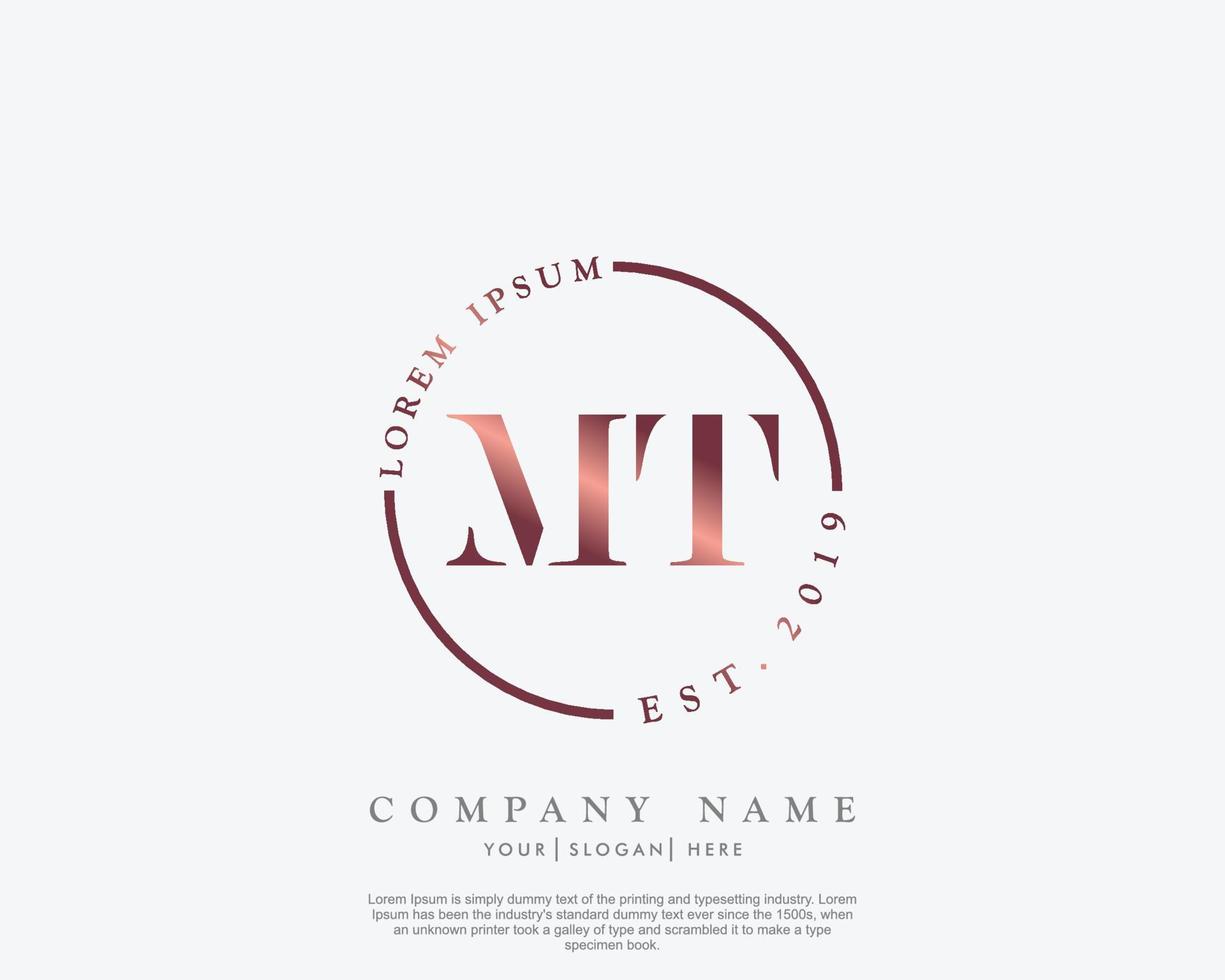 Initial MT Feminine logo beauty monogram and elegant logo design, handwriting logo of initial signature, wedding, fashion, floral and botanical with creative template vector