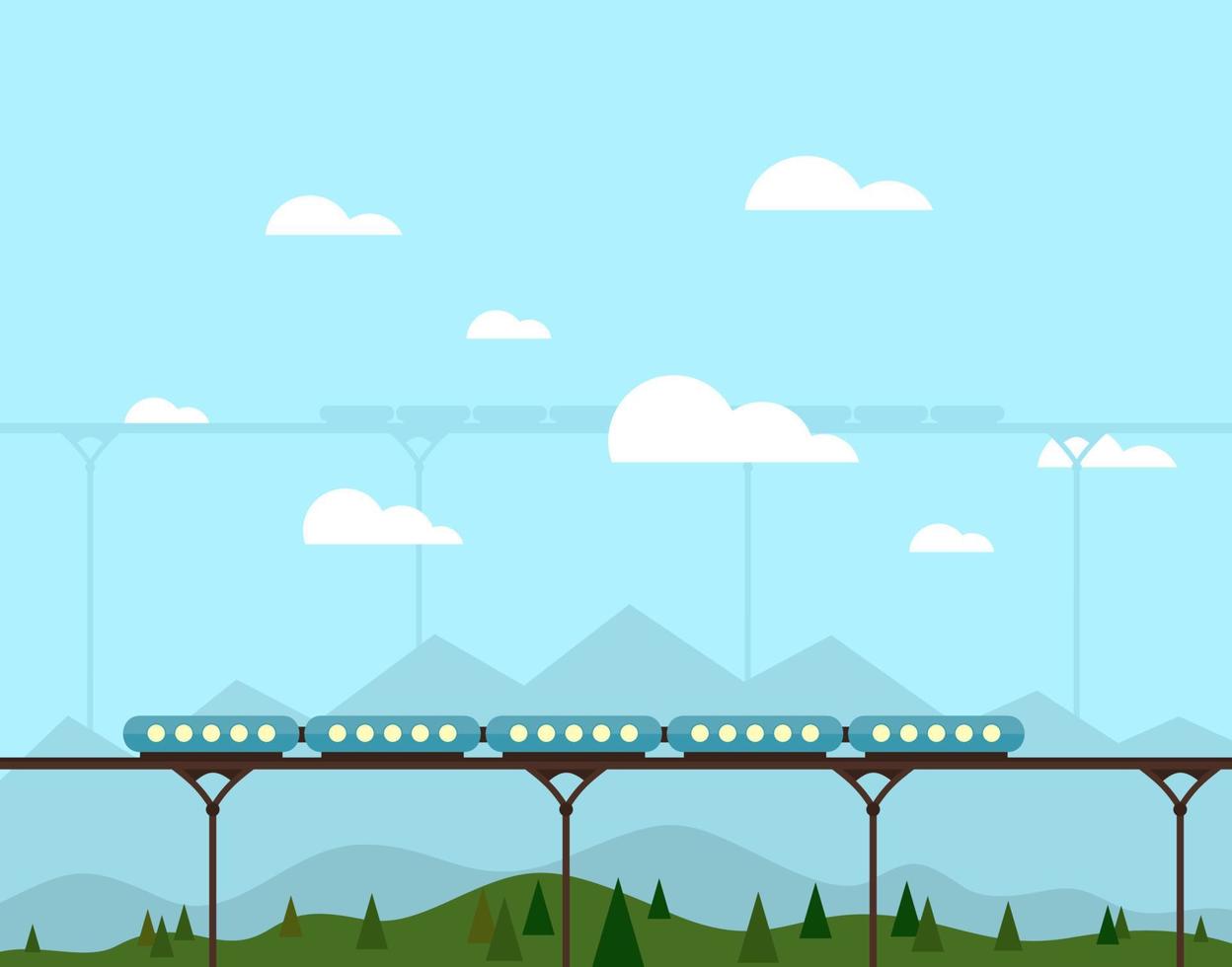 Train on a bridge vector