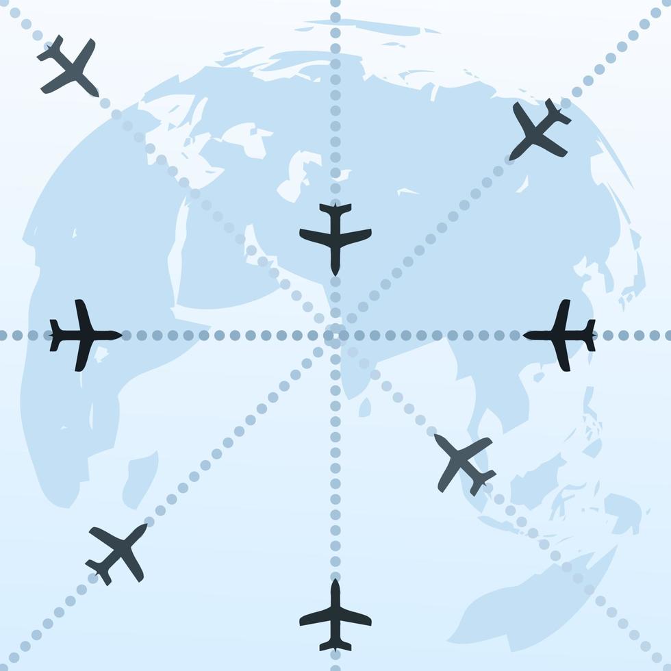 Routes of planes in the world. A vector illustration