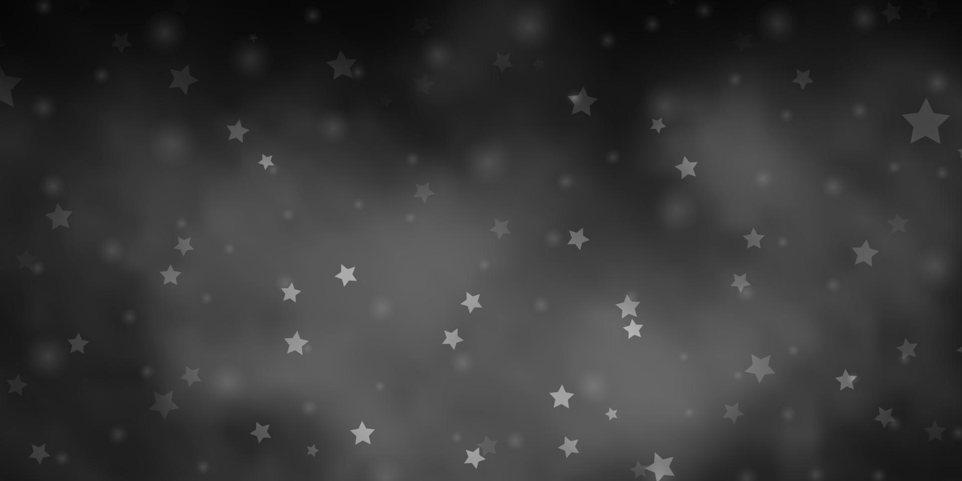 Fondo de vector gris claro con estrellas pequeñas y grandes.