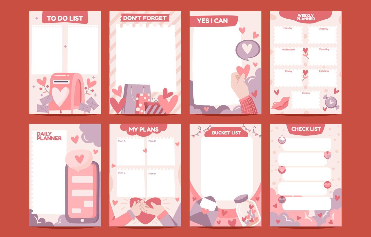 Set of Valentine Journal Pages vector