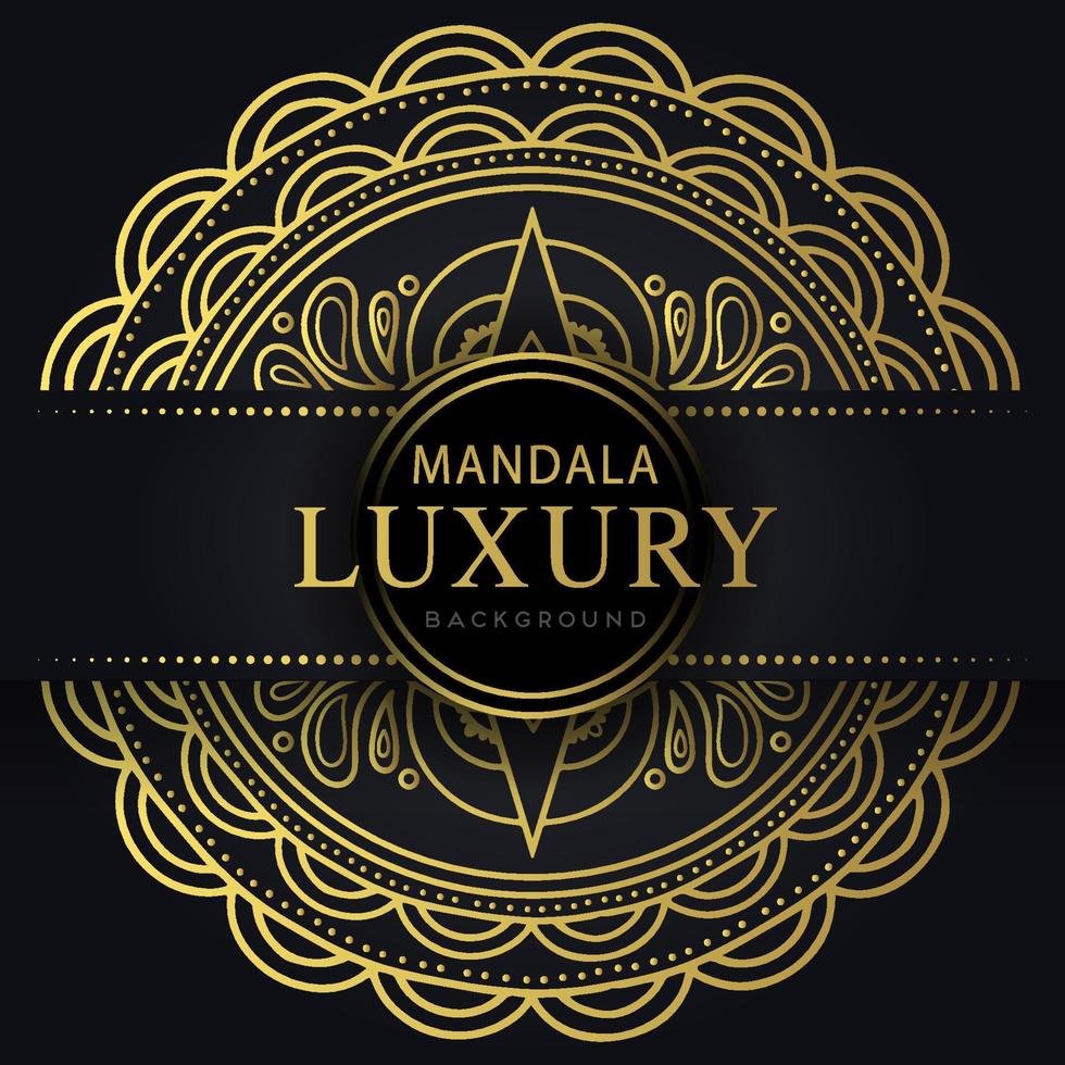 luxury mandala golden with a black background elegant design for anniversary invitation henna vector