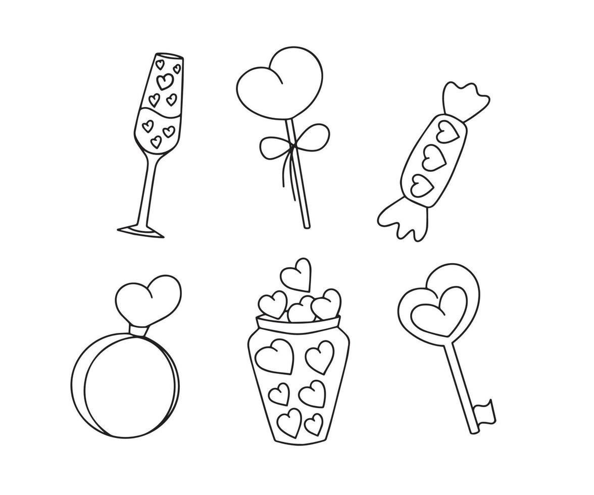 Vector set outline line silhouette valentine's day love elements goblet lollipop wonfeta gifts hearts valentines stickers icons icons Suitable for stickers invitations postcards posters