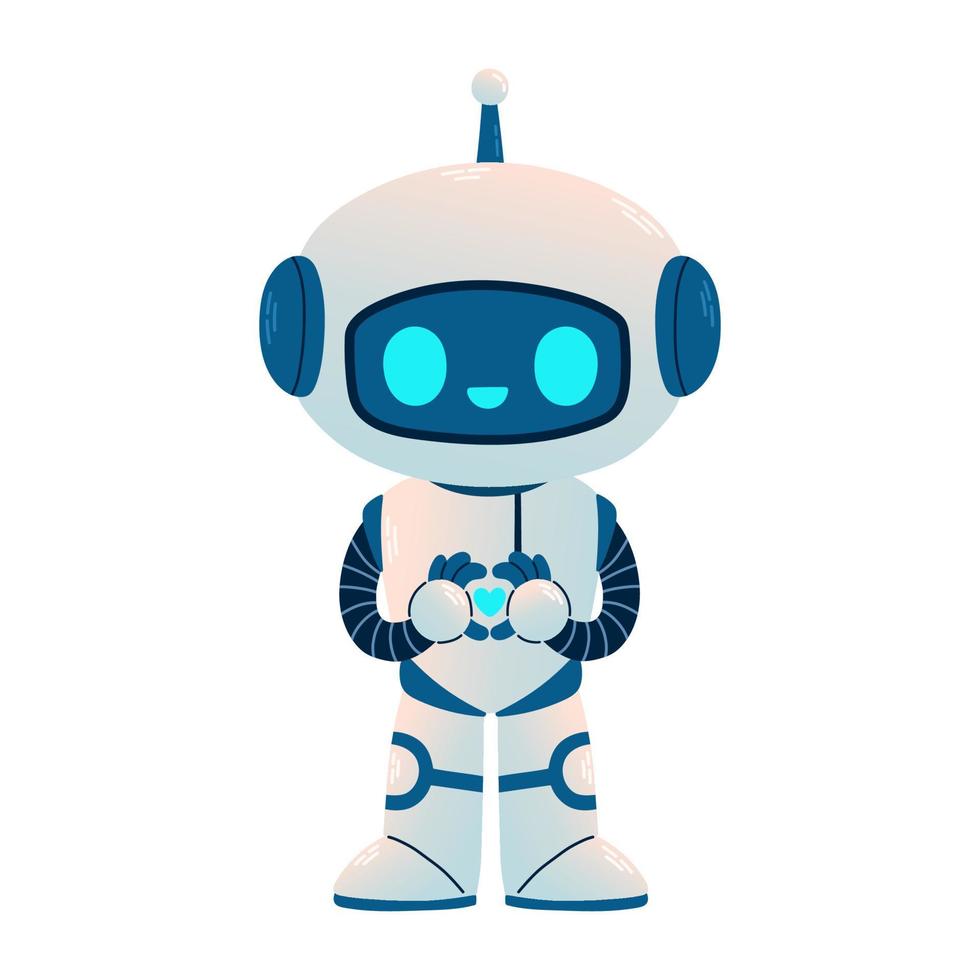 Cute Robot with heart. Cartoon Science Technology Concept Isolated