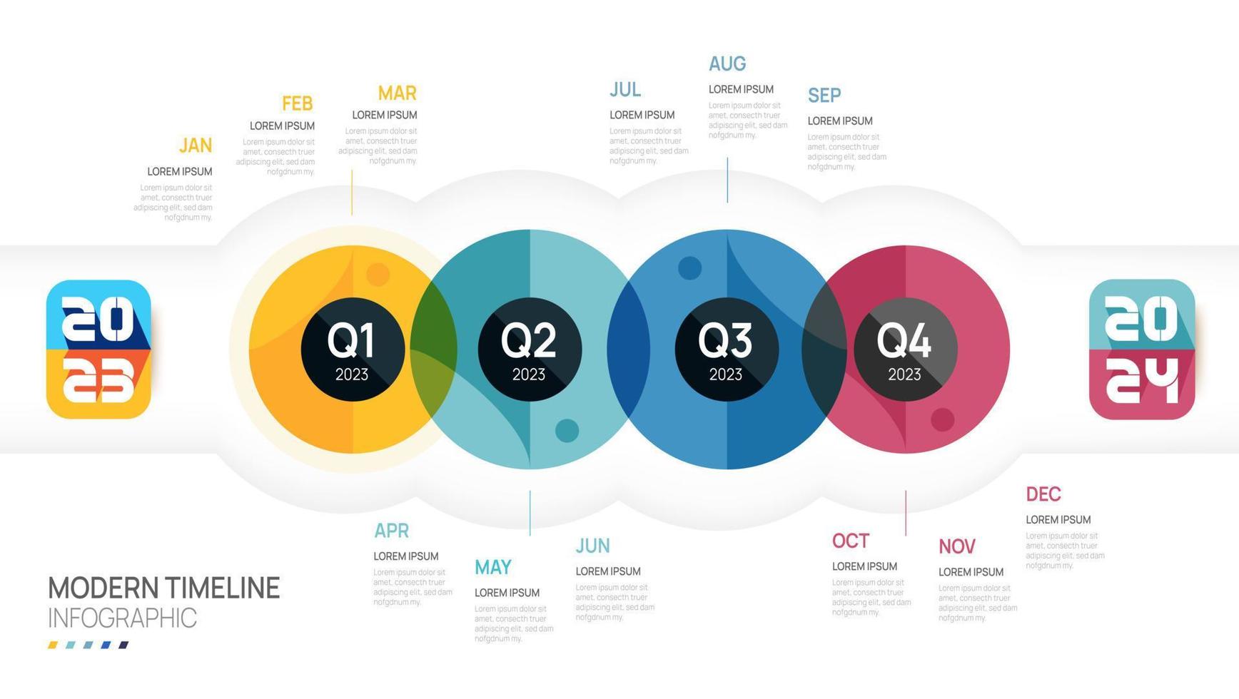 plantilla infográfica 2023 para negocios. calendario de diagrama de línea de tiempo moderno y temas de 4 trimestres, se pueden utilizar para infografías vectoriales, diagramas de flujo, presentaciones, sitios web. vector