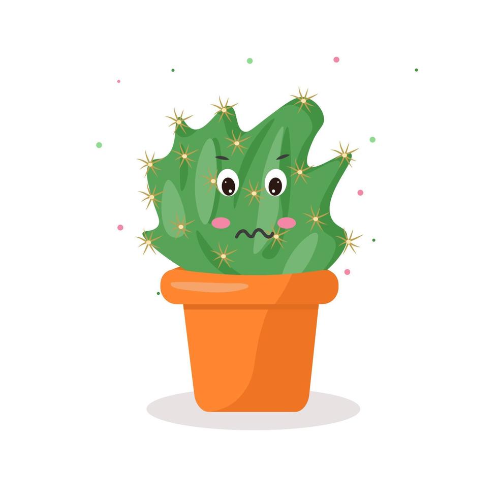 Beautiful illustration with colorful kawaii cactus pot for print design. Plant floral design. Cartoon vector illustration.