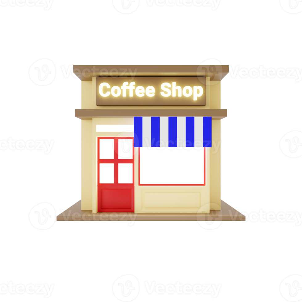 3d coffee shop building isolated png